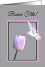 Name Day French Bonne Fete White Hummingbird on Tulip card