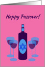 Passover Wine Bottle and Four Glasses on Pink card