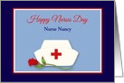 Nurses Day for Custom Name Nurses Cap w Red Rose Illustration card