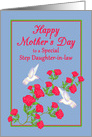 Step Daughter in law Mother’s Day White Hummingbirds and Pink Roses card