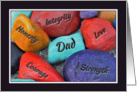 Father’s Day Dad Qualities Carved in Colorful Painted Rocks card