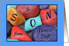 Birthday for Son from Parents Colorful Painted Rocks card