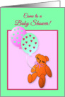 Invitation Baby Shower for Baby Girl Teddy Bear with Balloons card