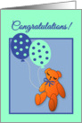 Congratulations Baby Boy Teddy Bear with Balloons card