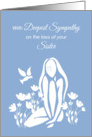 Sympathy for Sister White Silhouetted Girl w Poppies and Dove card