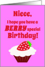 Niece Birthday Chocolate Cupcake with Big Red Strawberry card