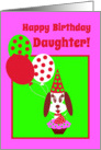 Birthday Daughter Dog w Cupcake, Red Strawberry and Balloons card