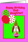 Birthday Godaughter Dog w Cupcake, Red Strawberry and Balloons card