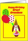 Birthday Great Grandson Dog w Cupcake, Red Strawberry and Balloons card