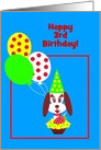 Custom Age Birthday Dog w Cupcake, Red Strawberry and Balloons card