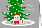 Christmas Cute White Cat and Mouse in Santa Hats card