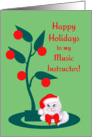 Christmas for Music Teacher White Cat in Santa Hat card