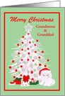 Custom Grandparents Christmas White Cat in Santa Hat card