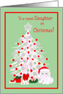 Daughter Christmas White Cat in Santa Hat with Tree and Gifts card