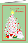 Congratulations Baby Christmas White Cat in Santa Hat with Tree card