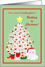 Custom Granddaughter Birthday on Christmas White Cat in Santa Hat card