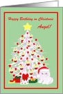 Custom Name Birthday on Christmas White Cat in Santa Hat card