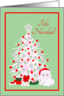 Spanish Christmas White Cat in Santa Hat card