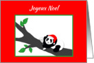 French Christmas Panda Bear in Santa Hat with Wine card