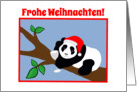 German Christmas Panda Bear in Santa Hat with Wine card