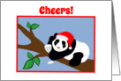 Couple Christmas Cheers Panda Bear in Santa Hat with Wine card
