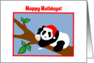 Christmas Happy Holidays Panda Bear in Santa Hat with Wine card