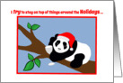Christmas Humor Panda Bear in Santa Hat with Wine card