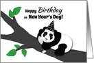 New Year’s Birthday Panda Bear in Hat w Champagne Toast card