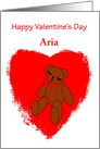 Custom Name Baby’s Valentine’s Day Bear in Red Heart card