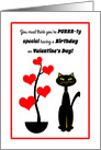 Valentine’s Day Birthday Cat with Red Heart Tree card