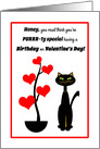 Birthday Valentine’s Day Stylistic Cat with Red Heart Tree card