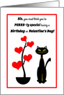 Sister Valentine’s Day Birthday Cat with Red Heart Tree card