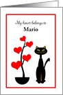 Custom Name Valentine’s Day Cat with Red Heart Tree card