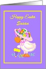 Custom Name Easter Cute Duck w Bonnet and Parasol card