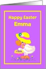 Custom Name Easter Cute Duck w Bonnet and Basket card