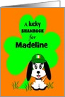 Custom Name St.Patrick’s Day Puppy with Shamrock card