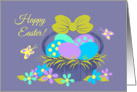General Easter Basket w Colored eggs, Flowers and Butterflies card