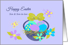 Son Husband Easter Basket w Colored eggs, Flowers and Butterflies card