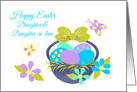 Daughter Wife Easter Basket w Colored eggs, Flowers and Butterflies card