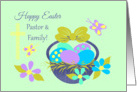 Pastor Family Easter Basket w Colored eggs, Flowers and Butterflies card