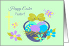 Pastor Easter Basket w Colored eggs, Flowers and Butterflies card