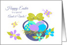 Aunt and Uncle Easter Basket, Colored eggs,Flowers,Butterflies card