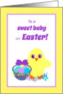 Kids Easter for Baby Chick, Basket, Colored Eggs, Flowers card