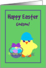 Easter for Godson Baby Chick, Basket, Colored Eggs, Flowers card