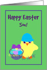 Son Easter Baby Chick, Basket, Colored Eggs, Flowers card