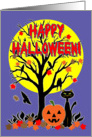 Halloween Spooky Tree w Big Yellow Moon card