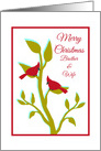 Brother and Wife Christmas Red Cardinals in Tree card