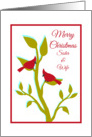 Lesbian Christmas for Sister and Wife Red Cardinals in Tree card