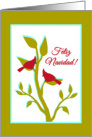 Spanish Christmas Feliz Navidad Red Cardinals in Tree card