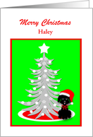 Custom Christmas Black Toy Poodle Dog in Red Santa Hat card